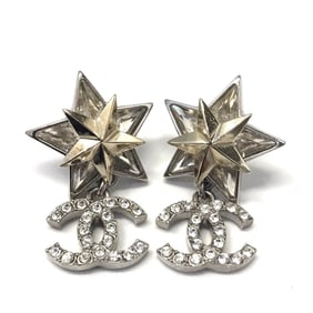 CHANEL Women's Earrings with Coco Mark Rhinestone Star in Silver