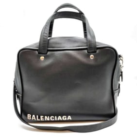Balenciaga Triangle Square Handbag, Shoulder Bag, 2-Way, Black Leather, 528545