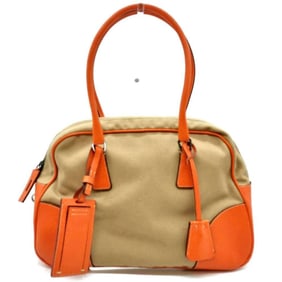 Prada Canvas Handbag Beige Orange PRADA