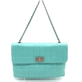 CHANEL 2.55 Chocobar Chain Handbag in Turquoise Leather