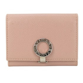 BVLGARI Business Card Holder/Card Case, Pink Beige Leather, Clip-on, Women's,