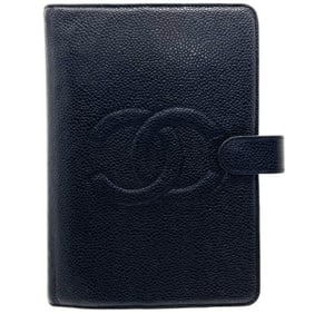 CHANEL Coco Mark Agenda Planner Cover, Caviar Leather, Black, CC 6-Hole, AKA-15977