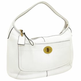 Coach Leather Hobo Bag, White, 11613, COACH Turnlock Handbag, NN-15932