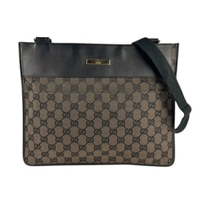 Gucci GG canvas and leather shoulder bag in black brown for men women, z7347