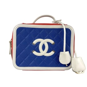 Chanel CC Filigree Caviar Leather Shoulder Bag in Blue, Orange, White, and Gold (Z7440) for Women