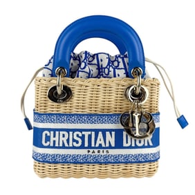 Christian Dior Lady Mini Handbag/Shoulder Bag, Wicker Canvas and Leather, Wicker, Blue/Natural,