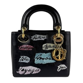 Christian Dior Lady Art Leather Shoulder Bag in Black, Multicolor, and Gold (Z7446)