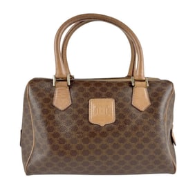 Celine handbag in macadam coated canvas and leather, brown, women's, z7438