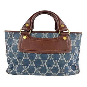 Celine Paris Macadam handbag in denim and leather, brown blue, women's, z7402