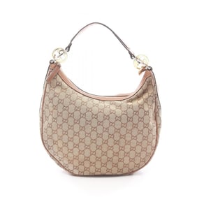 Gucci GG Canvas Shoulder Bag, and Leather, Women's, Beige Brown, 232962