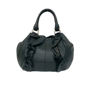 PRADA Prada ruffled gathered leather handbag, tote bag, mini Boston black, 19166