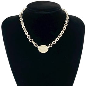 TIFFANY & Co. Tiffany Return to Oval Tag Sterling Silver Chain Necklace Pendant Choker 16592
