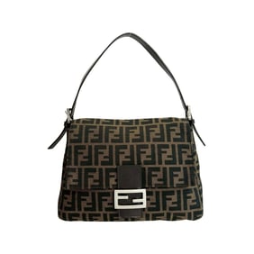 FENDI Zucca print FF logo canvas and leather semi-shoulder tote bag, brown, 22795