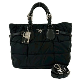 PRADA Prada Logo Quilted Nylon and Leather 2-Way Handbag/Shoulder Bag, Black, 29661