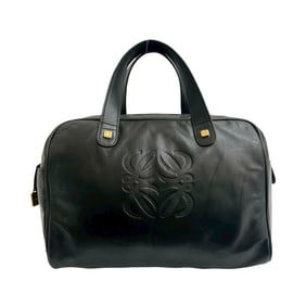 LOEWE Amazona 28 Anagram Logo Leather Handbag, Mini Boston Bag, Tote Black 994-4