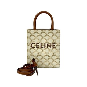 Unused Celine Mini Vertical Triomphe Canvas Cabas Leather 2-Way Hand/Shoulder Bag, Ivory, 46134