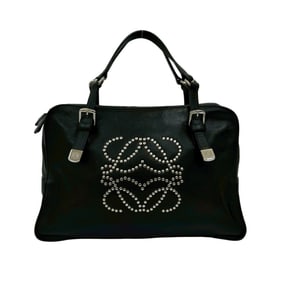 LOEWE Anagram Logo Studded Leather Handbag/Boston Bag/Tote Bag Black 28057