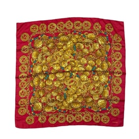 CHANEL Coco Mark Motif Silk Scarf/Muffler for Women, Red, 80108