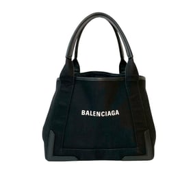 BALENCIAGA Navy Cabas S Logo Canvas and Leather Tote Bag, Black, 29921