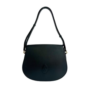 CARTIER Must Line Logo Leather Shoulder Bag/Pochette/Sacoche in Black 52949