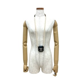 CHANEL AirPods Pro Necklace Case, Chain, Lambskin, Faux Pearl, Rhinestone, Black, 183-9