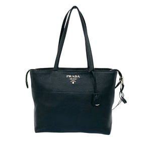PRADA Prada Logo Leather Tote Bag, Semi-Shoulder Handbag, Black, 77548