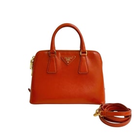 Nearly unused Prada triangle logo patent Saffiano leather enamel 2-way handbag/shoulder bag, orange,