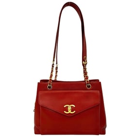 CHANEL Coco Mark Caviar Skin Tote Bag/Semi Shoulder Bag Red 95605