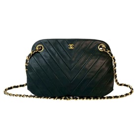 CHANEL V-Stitch Coco Mark Lambskin Chain Semi-Shoulder Bag/Handbag Black 04193