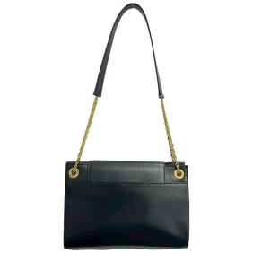 CELINE Circle Logo Calf Leather Chain Semi Shoulder Bag Tote Black 11413