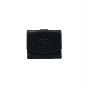 CHANEL Coco Mark Matte Caviar Leather Bifold Mini Wallet in Black 35340