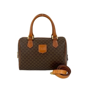 CELINE Macadam Triomphe Leather 2-Way Handbag, Boston Bag, Shoulder Brown 22808