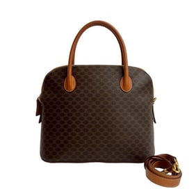CELINE Macadam Blason Triomphe Pattern Leather 2-Way Handbag/Shoulder Bag Brown 37829