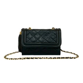 CHANEL Matelasse Coco Mark Lambskin Tassel Chain Shoulder Bag, Black, 126-3