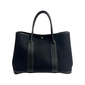 ?M Stamp HERMES Garden Party PM Toile Officier Negonda Tote Bag Handbag Black 60654