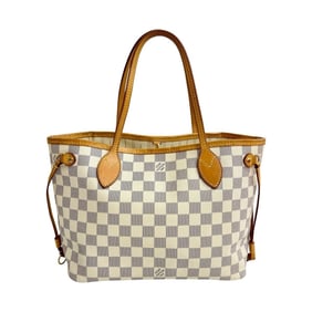 LOUIS VUITTON Neverfull PM Damier Azur Leather Tote Bag, Off-White, s716a