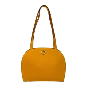 CELINE Logo Leather Tote Bag, Semi-Shoulder Handbag, Yellow, 44962