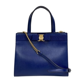 Salvatore Ferragamo Vara Ribbon Handbag, 2-Way Shoulder Bag, Women's, Blue