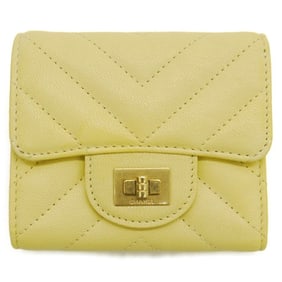 CHANEL 2.55 V-Stitch Chevron Compact Wallet Tri-fold Yellow