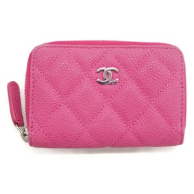 CHANEL Matelasse Coco Mark Caviar Skin Zip Coin Case Pink A69271