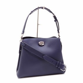 Unused Coach Willow Shoulder Bag, Women's, Dark Navy, Polished Pebble Leather, C2621, LHLIE, Outlet