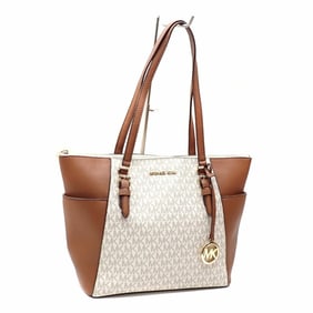 Michael Kors Women's Vanilla PVC Leather Tote Bag 35T0GCFT3B MK Signature Outlet