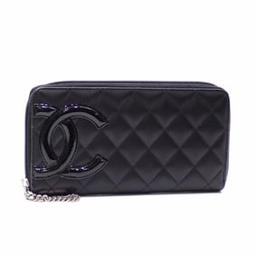 Chanel Cambon round long wallet for women, black leather, patent Coco mark
