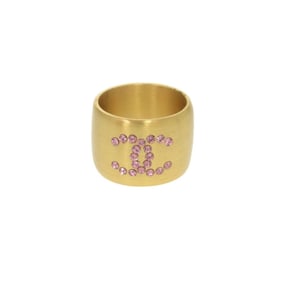 Chanel Coco Mark Heart Metal Size 14 Gold Pink Ring 1179CHANEL