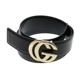 Gucci GG Buckle 150-8003487611 Leather Black Gold Belt 0458GUCCI
