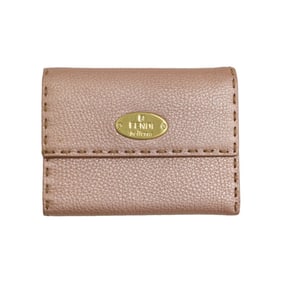 FENDI Salmon Pink Wallet Selleria Leather Mini Tri-fold Stitch