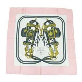 HERMES Scarf Muffler Pink White Carré 90 Brides de Gala Silk BRIDES GALA Ceremonial Bridle
