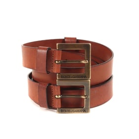 DOLCE&GABBANA Dolce & Gabbana Belt Size: 38 Twin Buckle Leather (C114 1133) Brown Gold