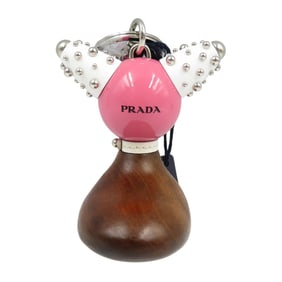Unused Prada TRICK ROBOT 1TR062 Metal Wood Begonia Brown White Keychain 1089PRADA