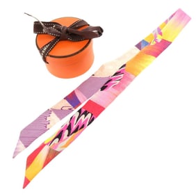 Like new Hermes Twilly Doll Kyoto Marble Limited Edition Silk Rose Scarf Muffler 0789 HERMES